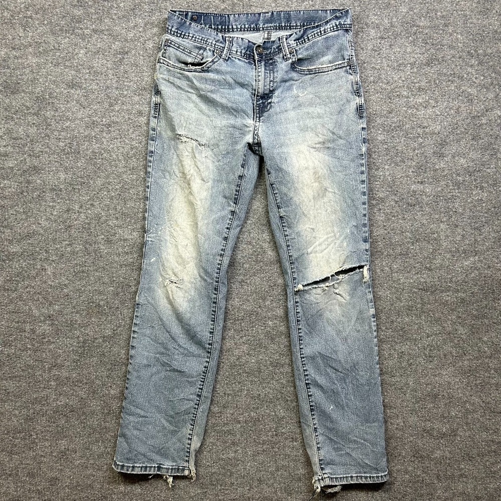 Unbranded Straight Jeans Mens 31x29 Light Blue Good Distressed Grunge Zip Fly